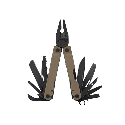 Leatherman Rebar Multi-Tool - 17 All-Tools for DIY & Camping, Black Stainless Steel, Brown