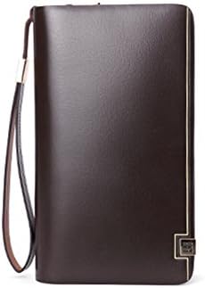 Mens Clutch Bag Handbag, HAUT TON Genuine Leather Organizer Checkbook Wallet Card Case (Brown)