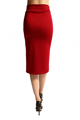 Sassy Apparel Womens Comfortable Elastic Below Knee Fashion Pencil Skirt (Large, Red)
