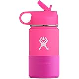 Hydro Flask 12 oz Kids Sippy Double Wall Vacuum Insulated Stainless Steel Sports Water Bottle, Wide Mouth with BPA Free Straw Lid and Silicone Boot, Flamingo