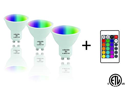 artbrite RGBW Gu10 LED Dimmable Spot Light, 16 Color Changing Light Bulb 4 Mode Change with Remote Control, Memory Function, Ideal Lighting for Home Decoration,Stage,Bar,Party (3-Pack）