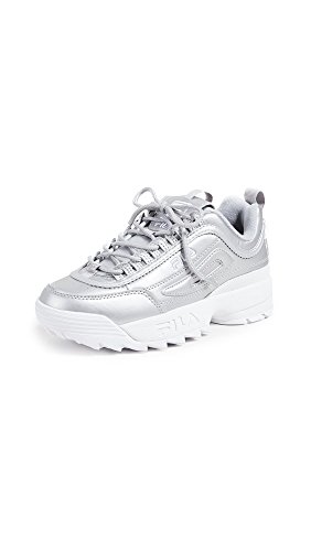 Fila Women's Disruptor II Premium Metallic Sneakers, Metallic Silver/White, 6 M US