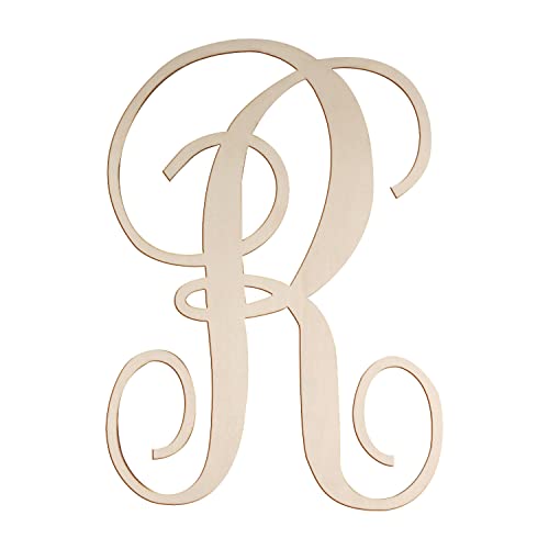 Cursive Wooden Letters R for Wall Decor 14 Inch Large Wooden Letters Unfinished Monogram Wood Letter Crafts Alphabet Sign Cutouts for DIY Painting Wall Door Hanger Baby Shower Home Decoration