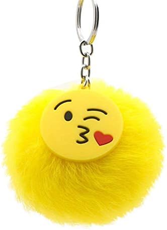 Eqxinfeng Lovely Emoji Pompom Plush Ball Pendant Keychain Bag Decor Keyring Ornament Holder Kids Girls Gift Size F