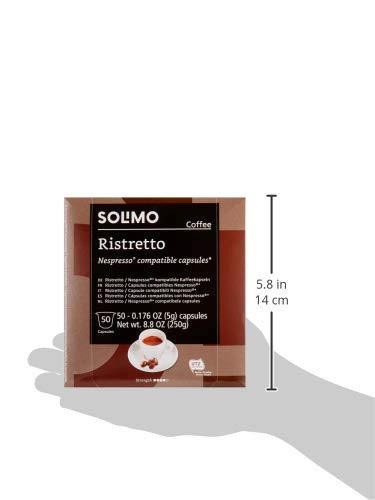 AMAZON BRAND – SOLIMO RISTRETTO CAPSULES, DARK ROAST, COMPATIBLE WITH ORIGINAL BREWERS, PACK OF 1X50 CAPSULE (50 COUNT)