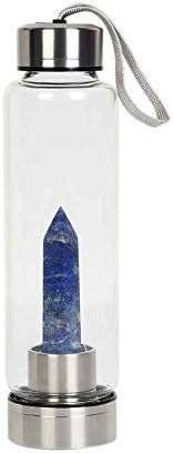 Warmmie Crystal Water Bottle, Water Bottles with Natural Rose Smokey Quartz Black Obsidian Amethyst Fluorite Crystal Wand