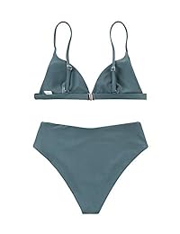 MOSHENGQI Bikini de dama con parte superior de corte alto brasileño, acolchado, sólido, 2 piezas