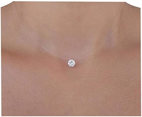 Women’s 6mm Solitaire Invisible Nylon Line Necklace with 925 Sterling Silver Finish