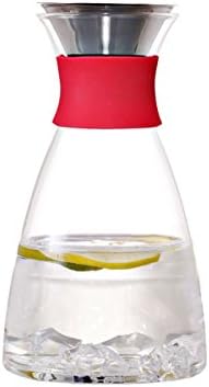 Cupwind Water Pitcher 1200ml\42oz Heat Resistant Borosilicate Drink Carafe Glass Pitcher with Stainless Steel Flow Lid (Red)