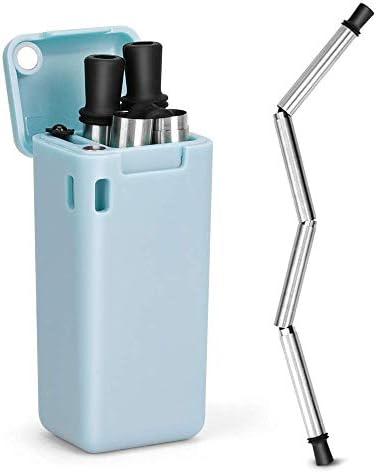 Hydreamus straw5 Collapsible Reusable Stainless Steel, Foldable Drinking Straws Keychain Final Folding Premium Food-Grade Portable Set with Hard Case Holder, small, Blue