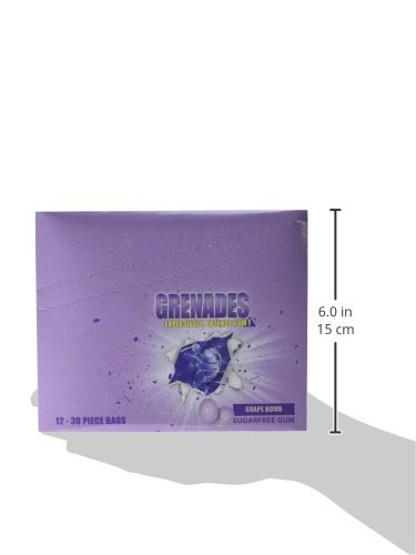 Grenades Explosively Intense Gum, Grape Bomb, 30 Count (Pack of 12)