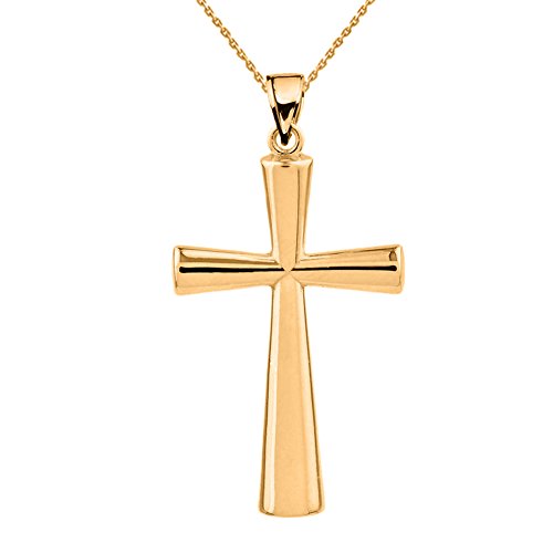 Solid 14k Yellow Gold Simple Religious Cross Pendant Necklace, 18