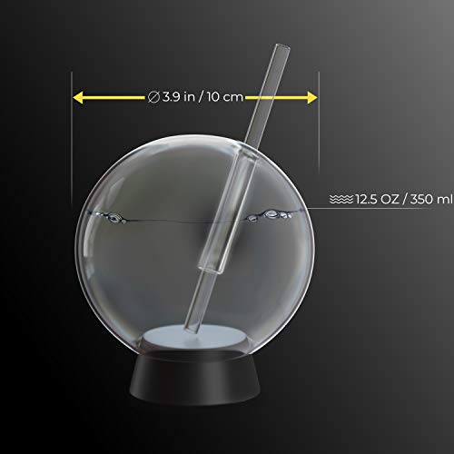 homia Cocktail Ball, Food Smoke Infuser Accessory - Cocktail Ball Glass with Glass Straw for Drink Smoker, 12 Oz (350 ml), Black