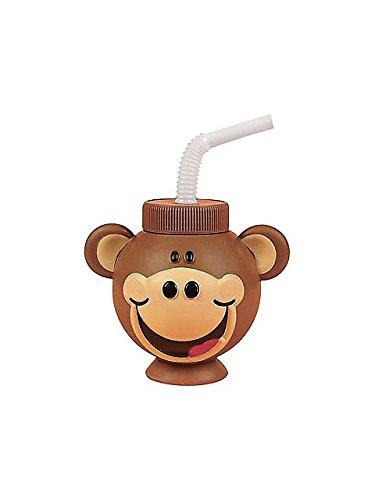 Plastic Monkey Head-Shaped Cups With Straws (1 dz)