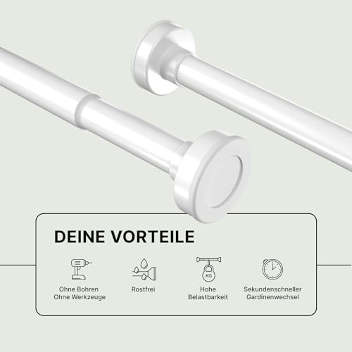 MEISENBERG Curtain Pole, No Drilling, 70-120 cm, Telescopic, Shower Pole, White, Tension Pole, Pack of 1