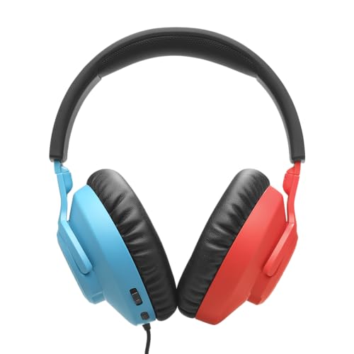 Quantum 100N, auriculares para gaming con cable y micrófono extraíble, JBL QuantumSOUND Signature, compatibles con múltiples plataformas y Windows Sonic Spatial Sound, azul y rojo