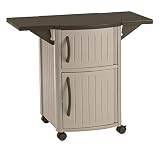 Suncast Outdoor Grilling Prep Station - Portable Outdoor BBQ Entertainment Storage Table Prep Station - Store Grilling Accessories, Condiments - Taupe and Brown