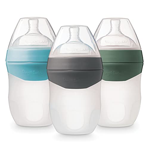 Tiny Twinkle Silicone Baby Bottle with Comfort Grip and Soft Flexible Nipple - Squeezably Soft Baby Bottles for Newborn and Up (Slate/Charcoal/Olive, 8 Ounce - 3 Pack)