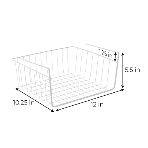 Smart Design Undershelf Storage Basket - Set of 6 - Small - Snug Fit Arms - Steel Metal Wire Frame - Rust Resistant - Cabinet, Pantry, Shelf Organizer Rack - Kitchen & Bathroom - 12 x 5.5 Inch - White