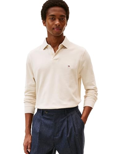 Tommy Hilfiger Men's 1985 Regular Long Sleeve Polo, Heathered OATMILK X-Small