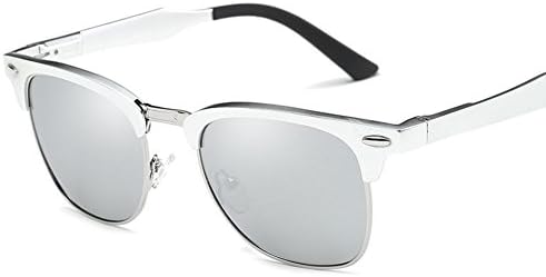 Mens Womens Polarized Sunglasses Magaluma Alloy Half Frame Semi-Rimless Wayfarer UV400 Sun Glasses, Silver-White
