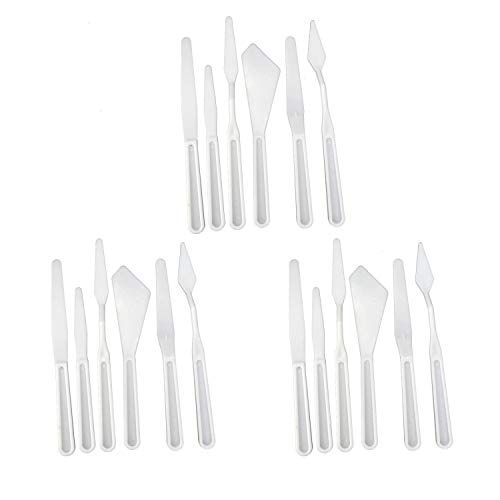WEFOO Set of 3/18PCS Plastic Spatula Palette Knives Set with Six Thin and Flexible Art Tools for Oil Painting, Acrylic Mixing, Etc,White - Thumbnail 6