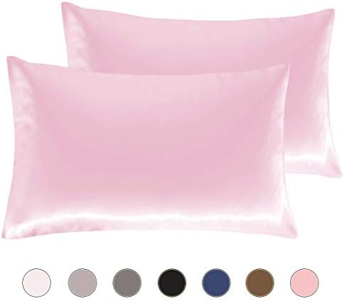 Satin Pillowcase for Hair and Skin, King Size 20x40 inch Pillow Covers, Pillow Protector with Envelope Closure(Pack of 2, Pink)
