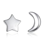 KEKLLE Moon and Star 925 Sterling Silver Stud Earring Asymmetric Sleep Earrings