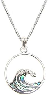 Medium Sterling Silver 925 Genuine Abalone Shell Wave Pendant Necklace