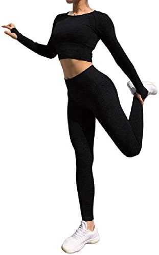 Seamless 2 Pcs Set Women Sport Suit Gym Workout Clothes Long Sleeve Fitnes Leggings Yoga Set