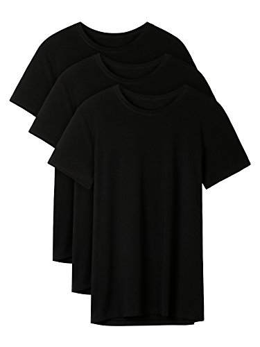 David Archy Men's 3 Pack Rib Modal Crewneck Undershirts (L, Black)
