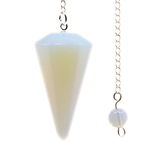 Opalite Glass Moonstone Hexagonal Pointed Reiki Chakra Pendant Pendulum