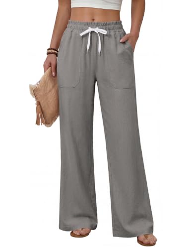 heekpek Women's Summer Wide Flowy Trousers Elastic Waist Comfortable Lightweight Straight Trousers with 4 Pockets