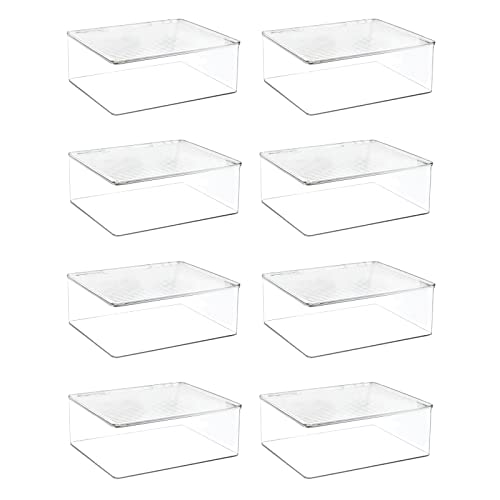 mDesign Plastic Stackable Storage Bin Container Box with Attached Lid