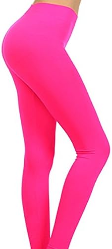 Neon Colored Seamless Full Length Leggings Stretchy Pants Athletic Tights (One Size Fits Most, pink)