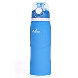 MoKo Collapsible Water Bottle, 750ml Unbreakable Foldable Leak Proof Silicone Sports Bottle, Medical Grade Silicone, BPA Free, FDA Approved, BLUE