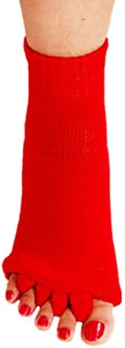 1 Pair Yoga GYM Massage Five Toe Separator Socks Foot Alignment Pain Relief Hot (One Size, Red)