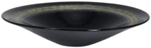 YokohamaUSA Japanese Ikebana Vase 13" D x 2.75" H Black, Gold, Silver Ceramic/Made inJapan