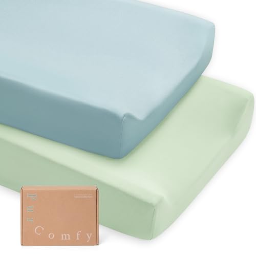 PurComfy Supersoft Diaper Changing Pad Covers, 2-Pack Premium Bamboo Viscose Change Table Pad Covers for Baby Girls and Boys, Hypoallergenic Stretchy Changing Table Cover Sheets
