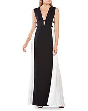 BCBG Max Azria Womens Tahlia Deep V Neck Sleeveless Evening Dress