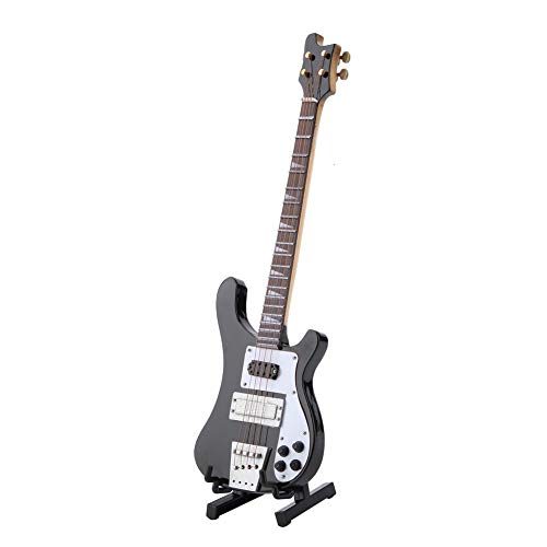 Hztyyier Mini Bass Guitar Replica, Black Model Instrument with Stand for Musical Decor Gift