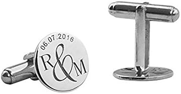 BONEK 925 Sterling Silver Personalized Wedding Gift Cufflinks Custom Any Date and Initials for men