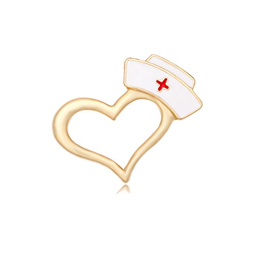 MANZHEN Enamel Nurse Hat Heart Lapel Pin Brooch for Doctor Nurse (Gold) - Thumbnail 5