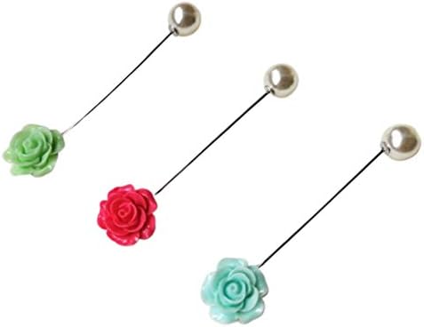 3Pcs Plastic Rose Flower Islamic Hijab Brooch Pin Women Muslim Headscarf Stick Faux Pearl Protectors End Collar Accessory