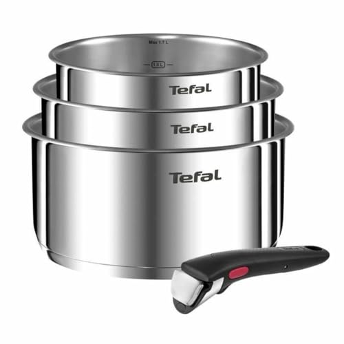 Tefal Ingenio Emotion Set of 3 Saucepans 16/18/20 cm + Removable Handle, Induction Safe, Non-Stick, Titanium Coated, Thermo-Signal, Dishwasher and Oven Safe