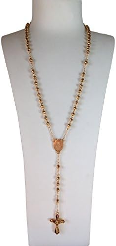 Men Gold Tone 6mm Bead Catholic Rosary Necklace Crucifix Pendant &amp; Chain 28" GN734