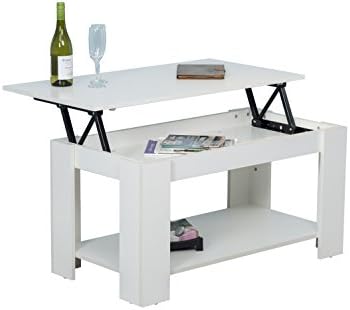 Furnituremaxi Lift up Top Coffee Table with Storage and Shelf, Legno, White, 100 x 50 x 50 cm