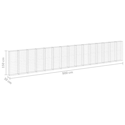 HLLNME Steinzaun Steinkorb Steingabione Gabion Säule, Gabionenwand mit Abdeckung Verzinkter Stahl 900x30x150 cm – Bild 7