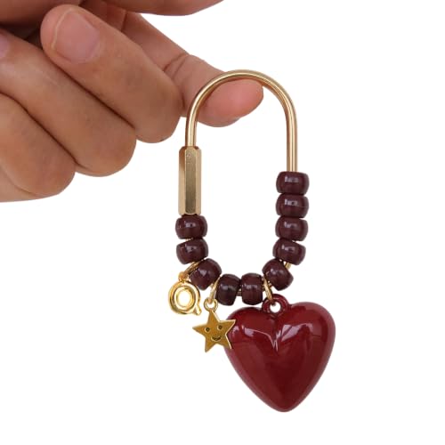 Pinesea Smile Star Letter Keychain Initial Bag Charms Purse charms for Women (Gold-Ancora Red Heart, Q) at Amazon