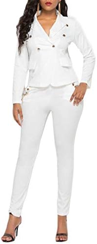 TTYLLMAO Women Long Sleeve Double Breasted Blazer Jacket Coat + Pants 2 Piece Set